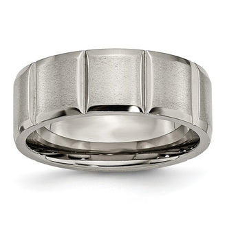 Buy Stylish 8mm Chisel Titanium Grooved Band - Exclusive Satin & Polished Finish