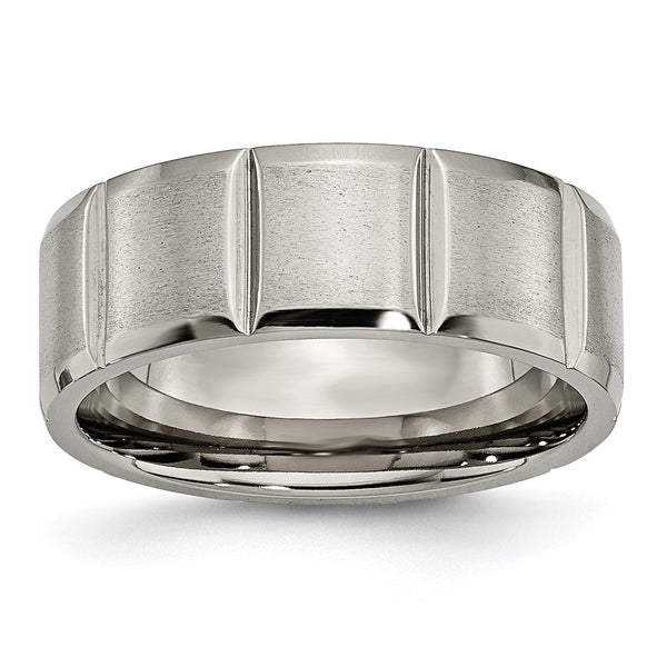 8mm Grooved Band in Satin & Polished Titanium