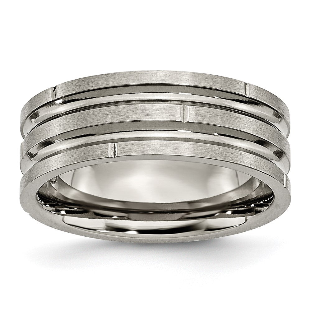 Buy 8mm Chisel Titanium Band - Stylish Polished & Satin Finish, Grooved Design
