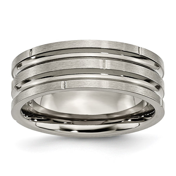 8mm Chisel Titanium Band - Polished Satin, Grooved