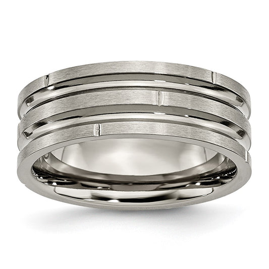 Buy 8mm Chisel Titanium Band - Stylish Polished & Satin Finish, Grooved Design
