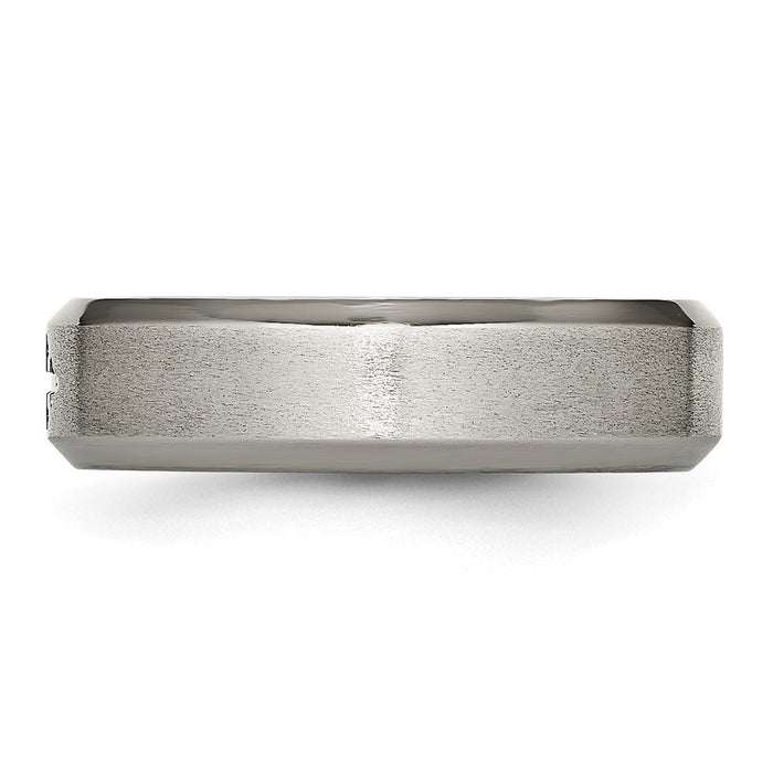 Buy Stylish 6mm Titanium Chisel Beveled Edge Band with Cross Design - Affordable!-3