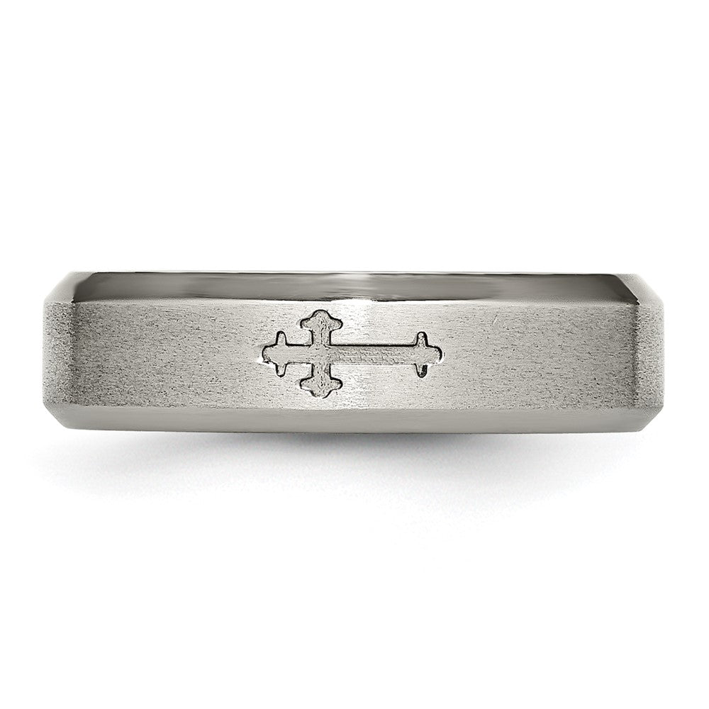 Buy Affordable 6mm Titanium Brushed Center Cross Design Chisel Band