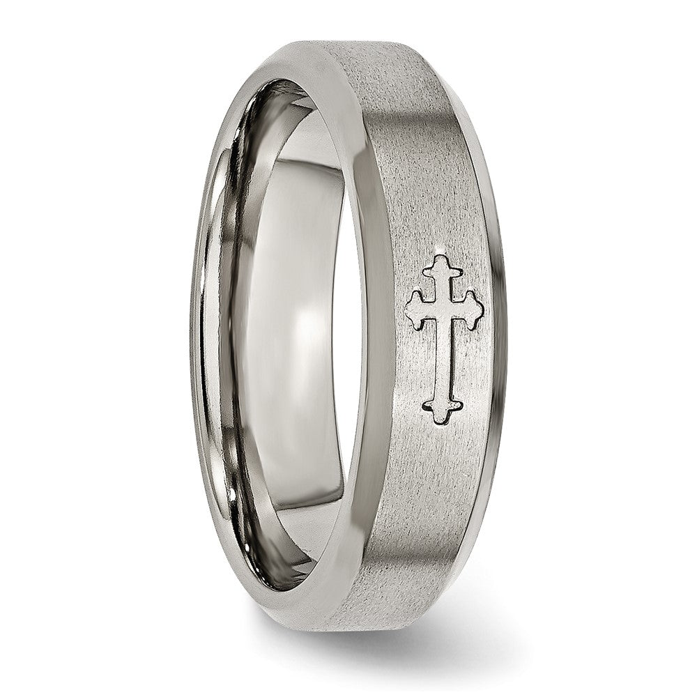 Buy Affordable 6mm Titanium Brushed Center Cross Design Chisel Band