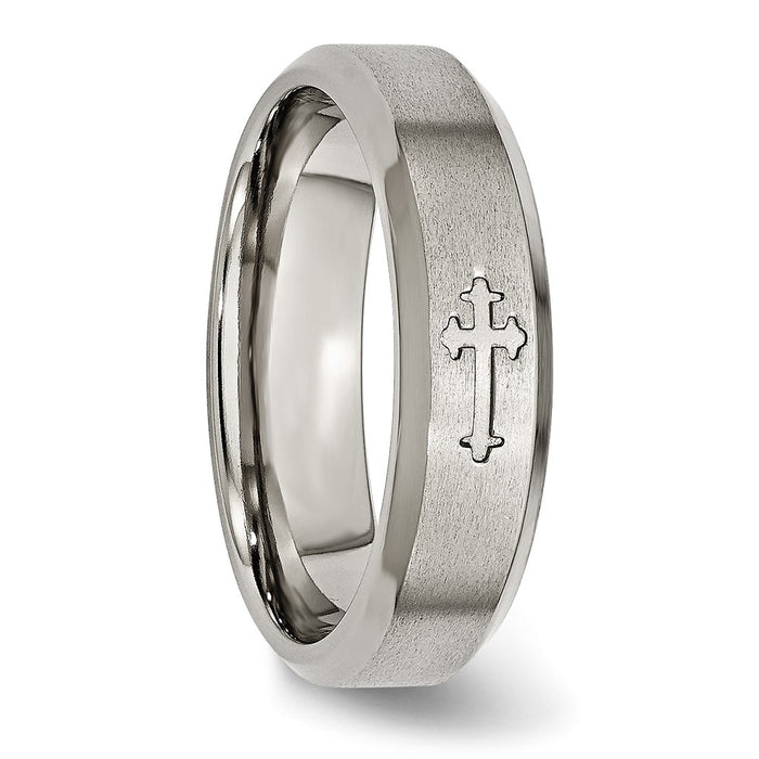 Buy Affordable 6mm Titanium Brushed Center Cross Design Chisel Band-5