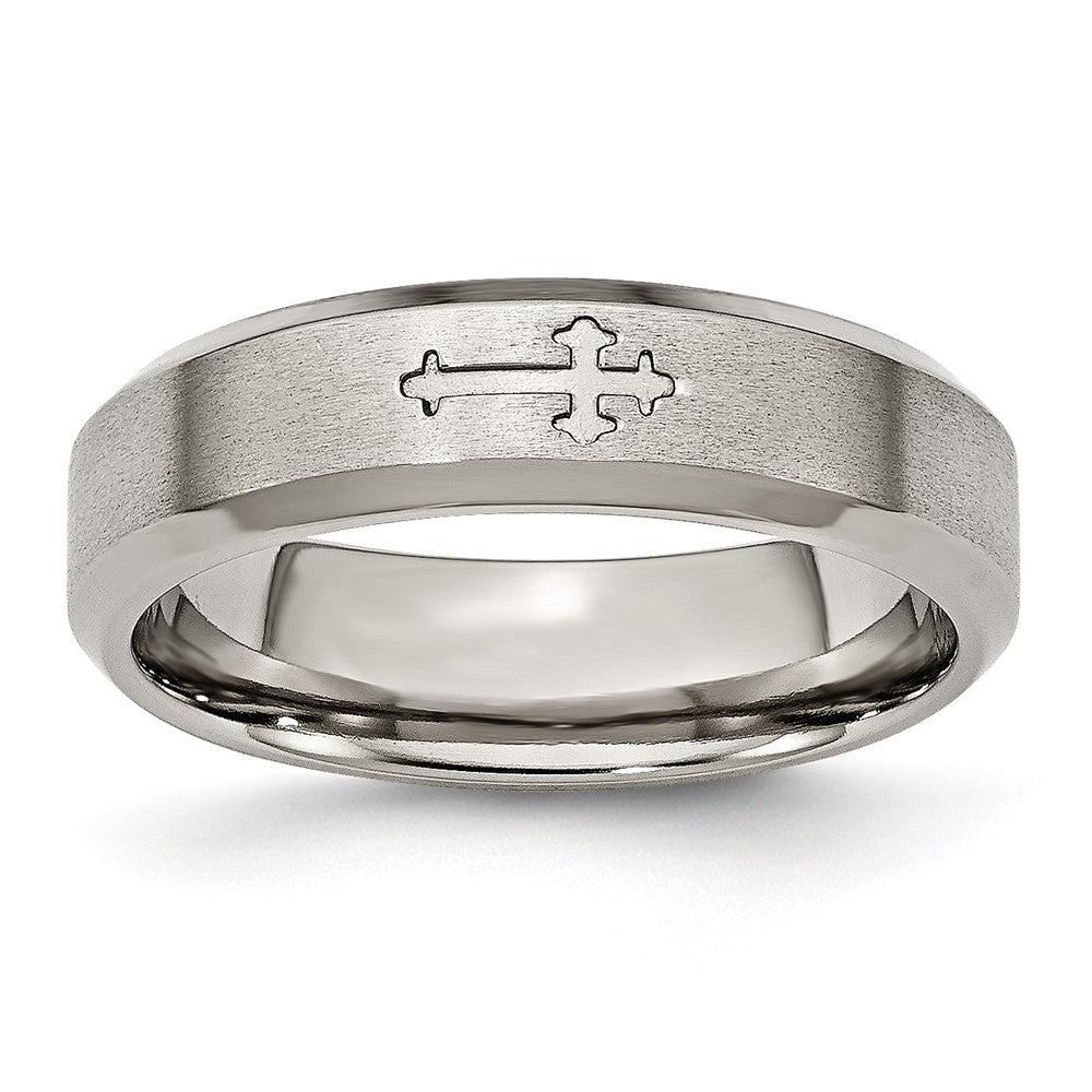 Buy Affordable 6mm Titanium Brushed Center Cross Design Chisel Band