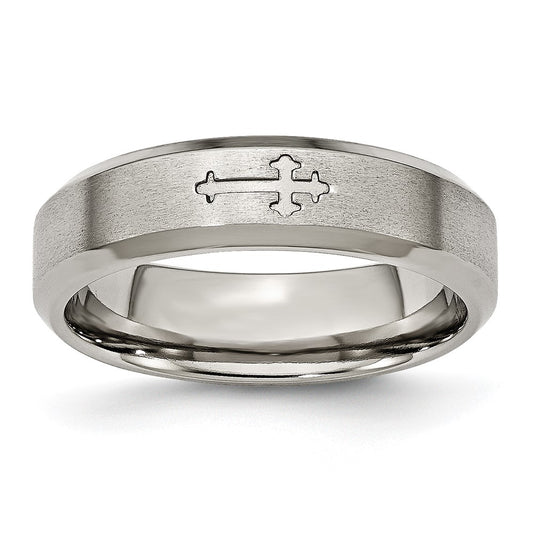 Buy Affordable 6mm Titanium Brushed Center Cross Design Chisel Band