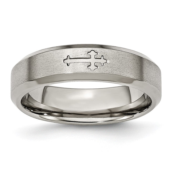 Buy Affordable 6mm Titanium Brushed Center Cross Design Chisel Band-1