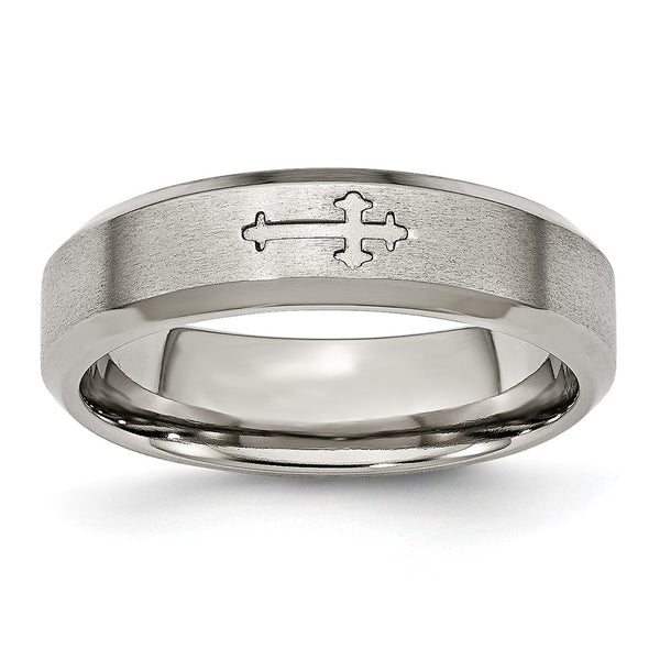 6mm Titanium Beveled Edge Chisel Band with Brushed Cross