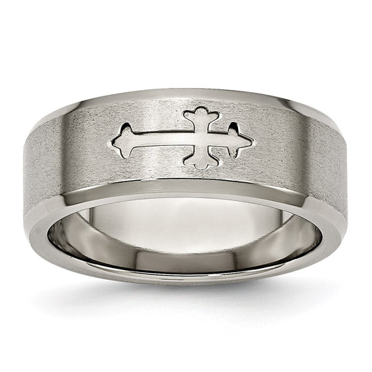 Buy Stylish 8mm Titanium Beveled Edge Chisel Band with Brushed Cross Design