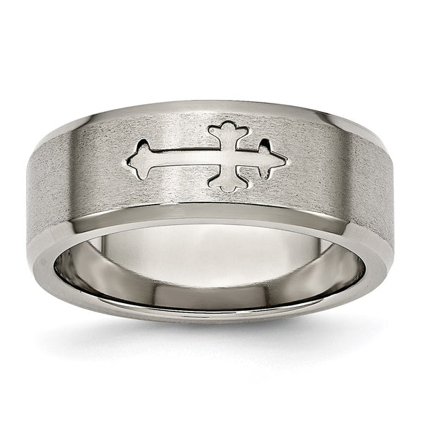 8mm Titanium Beveled Edge Band - Cross
