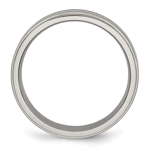 6mm Brushed Titanium Chisel Band with Black Enamel Center