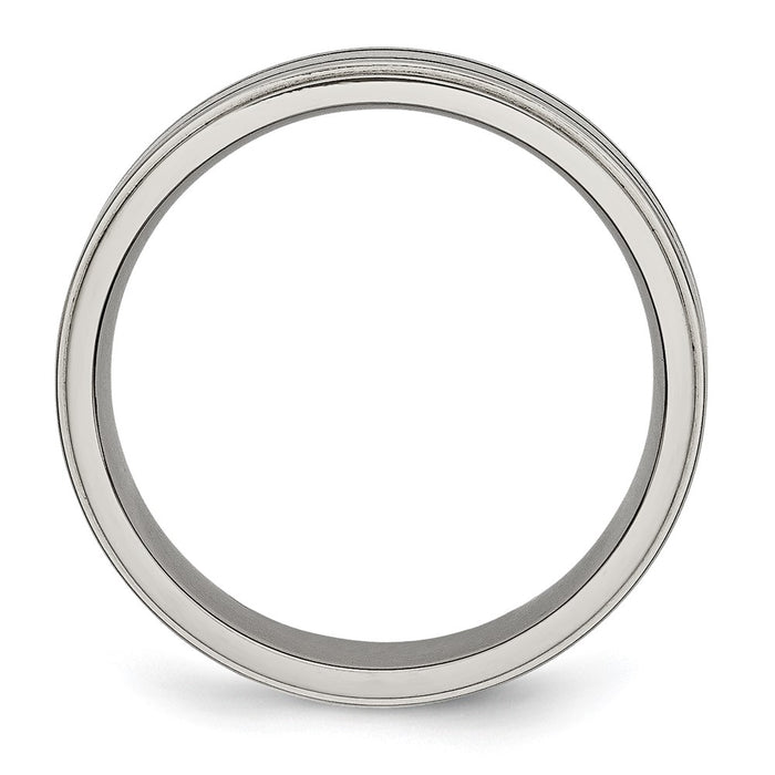 Exclusive Titanium Chisel 6mm Ridged Edge Band - Stylish Brushed Center & Black Enamel-2