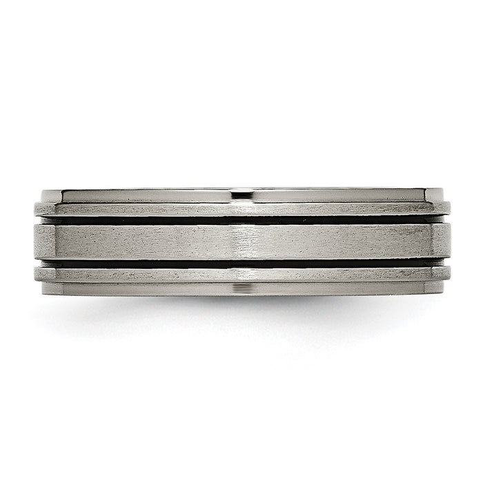 Exclusive Titanium Chisel 6mm Ridged Edge Band - Stylish Brushed Center & Black Enamel-3