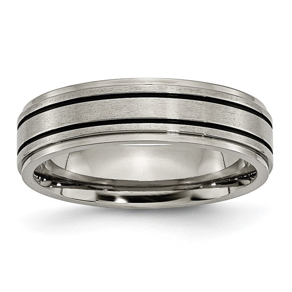 6mm Brushed Titanium Chisel Band with Black Enamel Center