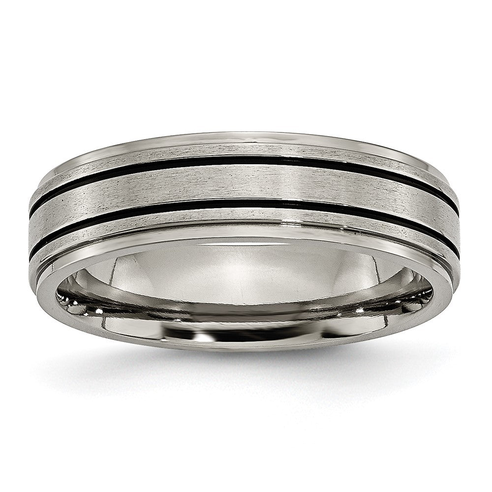 Exclusive Titanium Chisel 6mm Ridged Edge Band - Stylish Brushed Center & Black Enamel