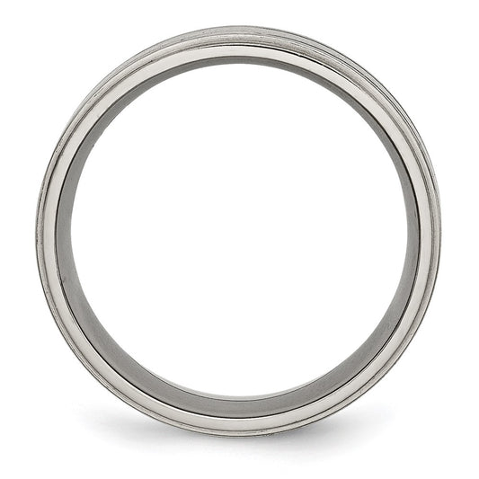 Buy Stylish 8mm Titanium Chisel Band with Black Enamel & Ridged Edges