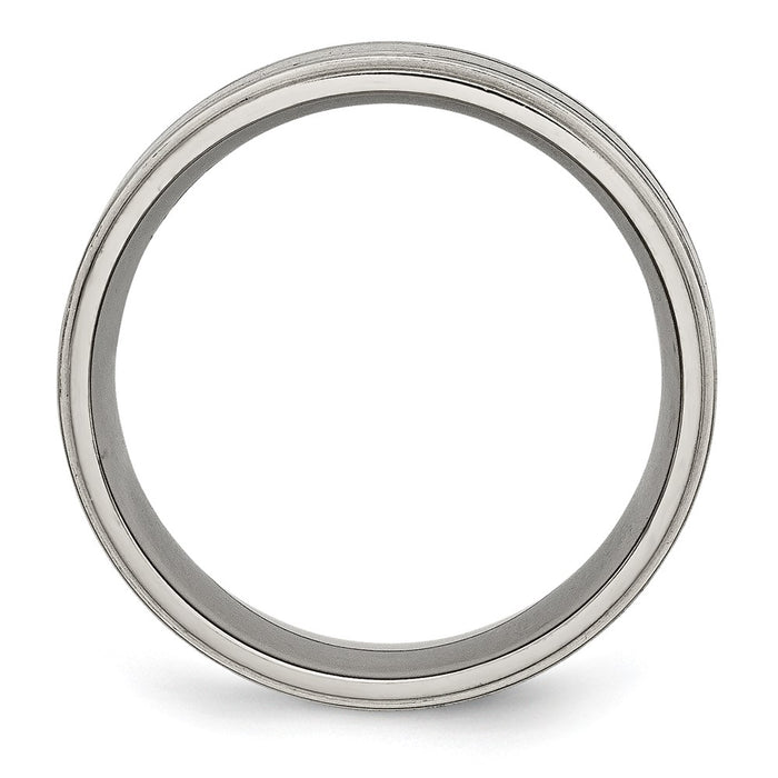 Buy Stylish 8mm Titanium Chisel Band with Black Enamel & Ridged Edges-2