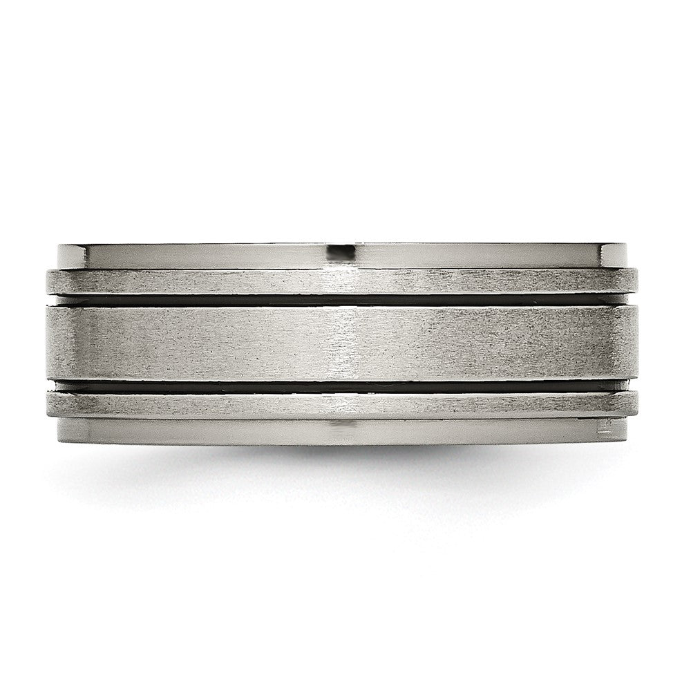 Buy Stylish 8mm Titanium Chisel Band with Black Enamel & Ridged Edges