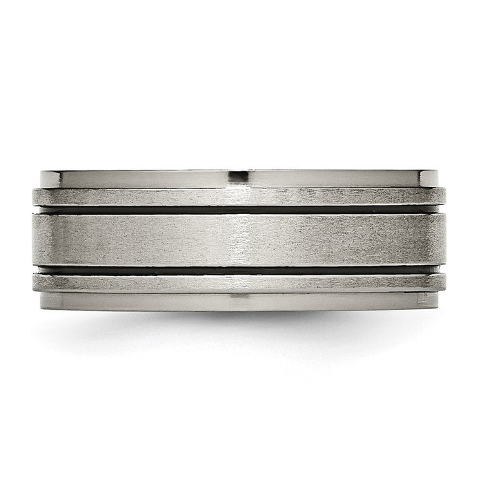 Buy Stylish 8mm Titanium Chisel Band with Black Enamel & Ridged Edges-3