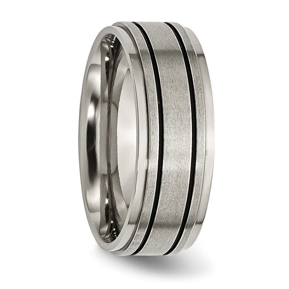 Buy Stylish 8mm Titanium Chisel Band with Black Enamel & Ridged Edges