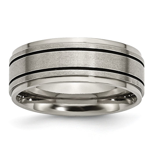 Buy Stylish 8mm Titanium Chisel Band with Black Enamel & Ridged Edges