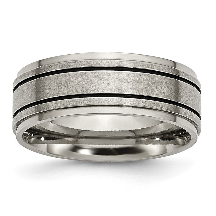 Buy Stylish 8mm Titanium Chisel Band with Black Enamel & Ridged Edges-1
