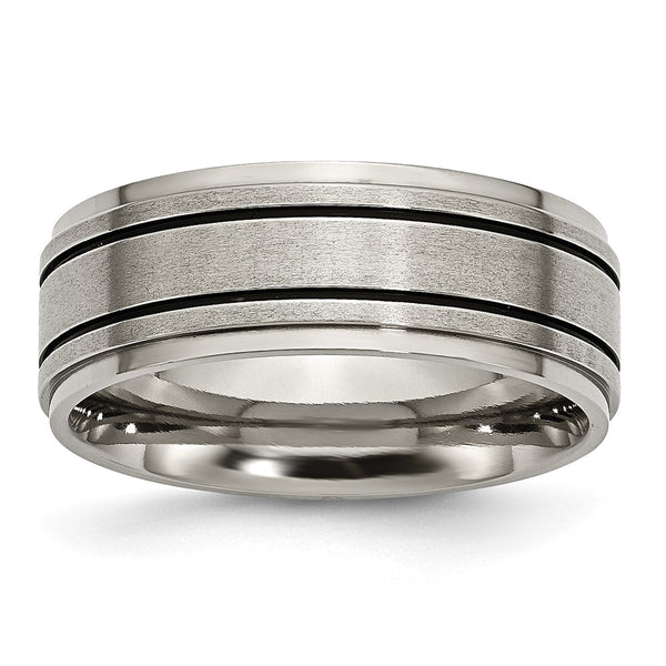 8mm Titanium Chisel Band with Satin Center & Black Enamel