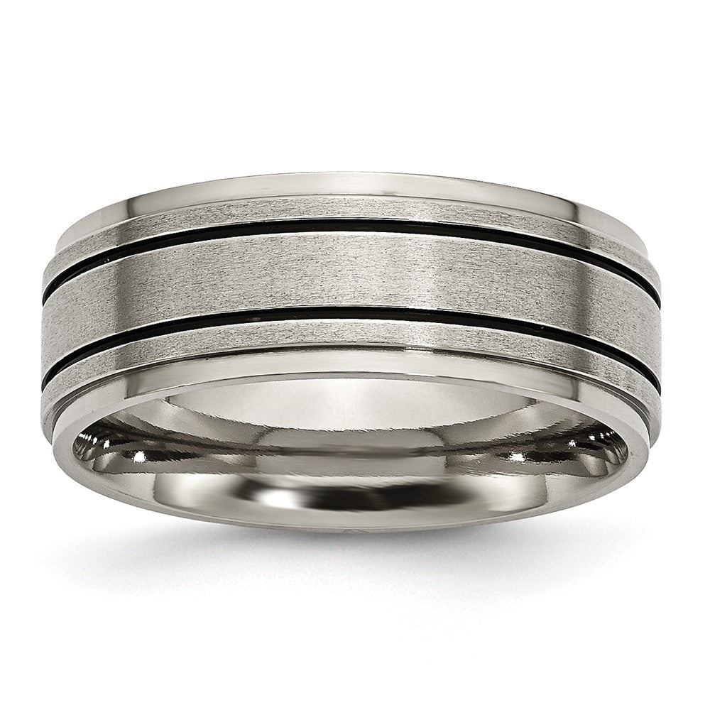Buy Stylish 8mm Titanium Chisel Band with Black Enamel & Ridged Edges