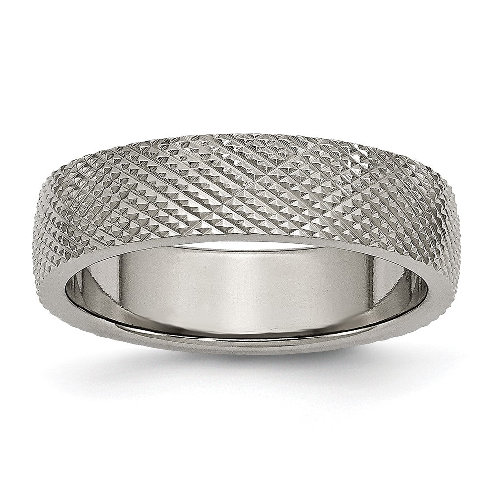 High-Quality 6mm Chiseled Titanium Band - Stylish Polished & Textured Finish
