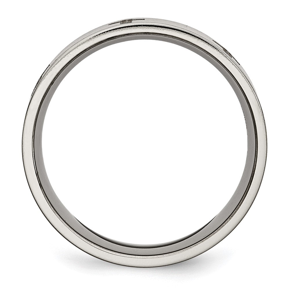 Buy Stylish 8mm Brushed Titanium Flat Band with Chiseled Cross Design