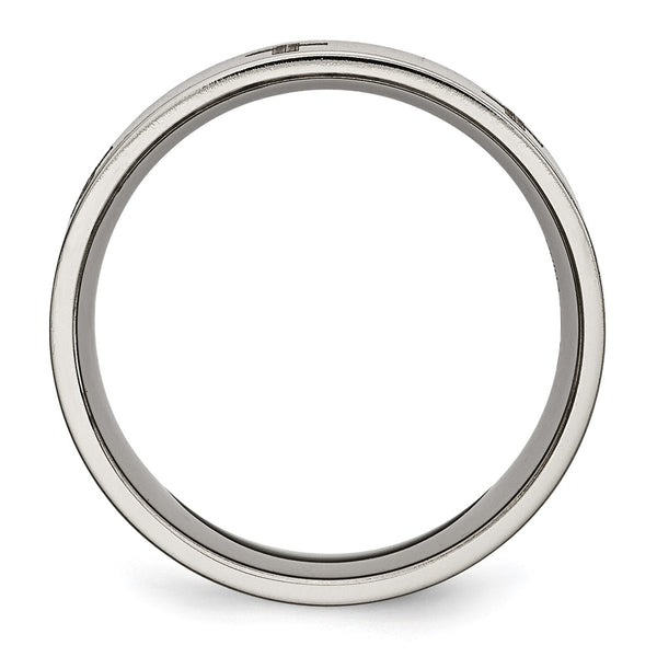 8mm Brushed Titanium Flat Band with Chiseled Cross