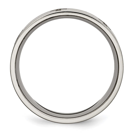 Buy Stylish 8mm Brushed Titanium Flat Band with Chiseled Cross Design