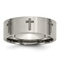 Buy Stylish 8mm Brushed Titanium Flat Band with Chiseled Cross Design-10