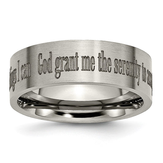 Buy Stylish Brushed Titanium 8mm Flat Band with Serenity Prayer Engraving