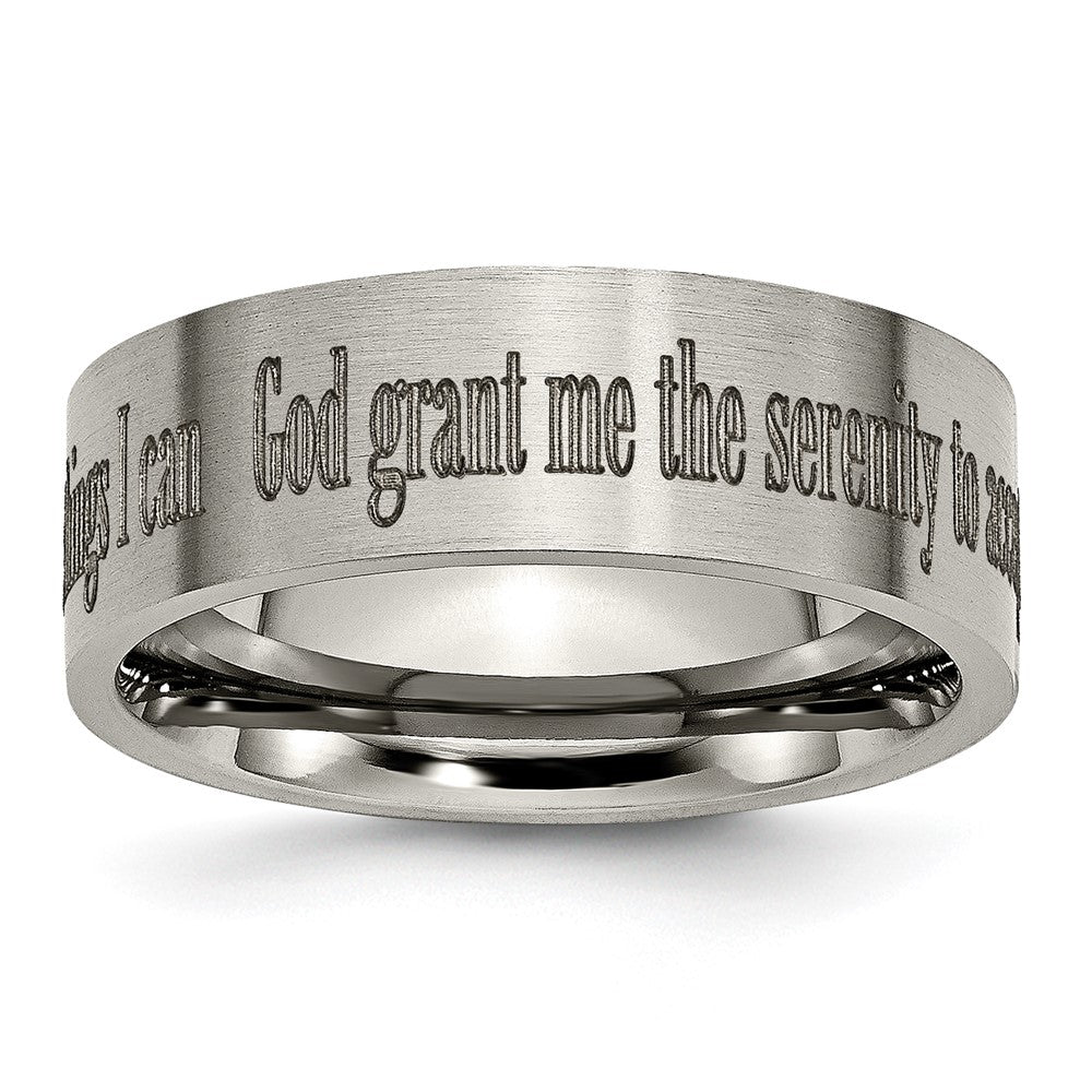 High-Quality 8mm Chiseled Titanium Flat Band with Serenity Prayer - Stylish Value