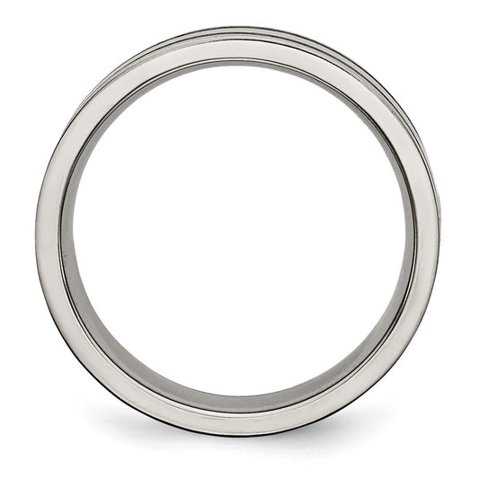 Exclusive Brushed Black Enamel 6mm Flat Band in Chisel Titanium - Stylish Value