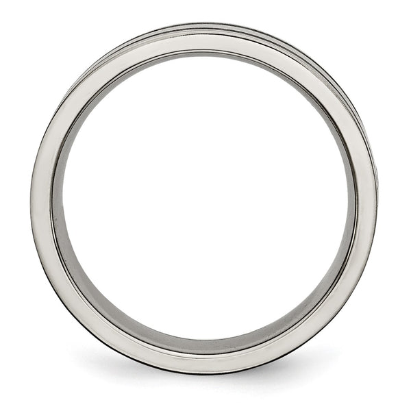 Brushed Black Enamel 6mm Flat Band in Chisel Titanium