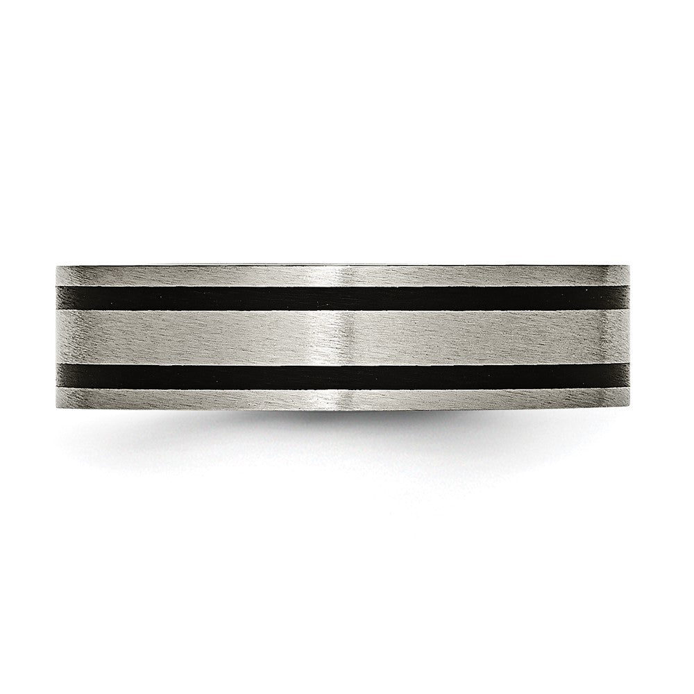 Exclusive Brushed Black Enamel 6mm Flat Band in Chisel Titanium - Stylish Value