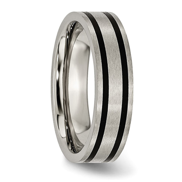 Buy Stylish Brushed Black Enamel 6mm Flat Band in Chisel Titanium - Luxury Value!-4