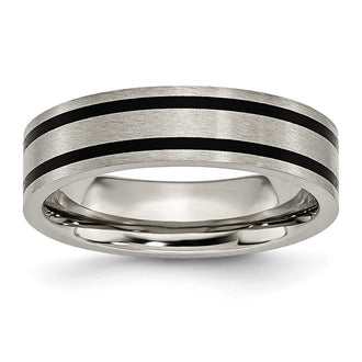 Buy Exclusive 6mm Brushed Black Enamel Flat Band in Chisel Titanium - Stylish Value!