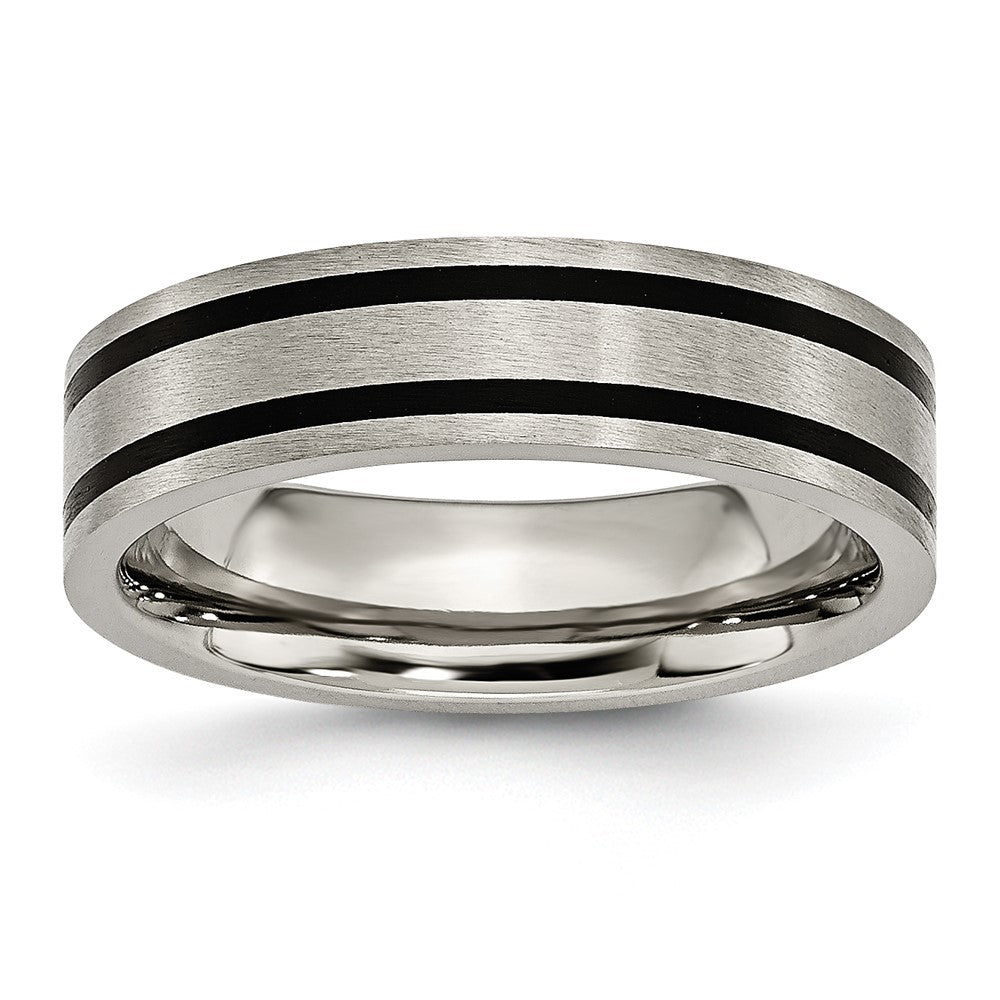 Buy Stylish Brushed Black Enamel 6mm Flat Band in Chisel Titanium - Luxury Value!