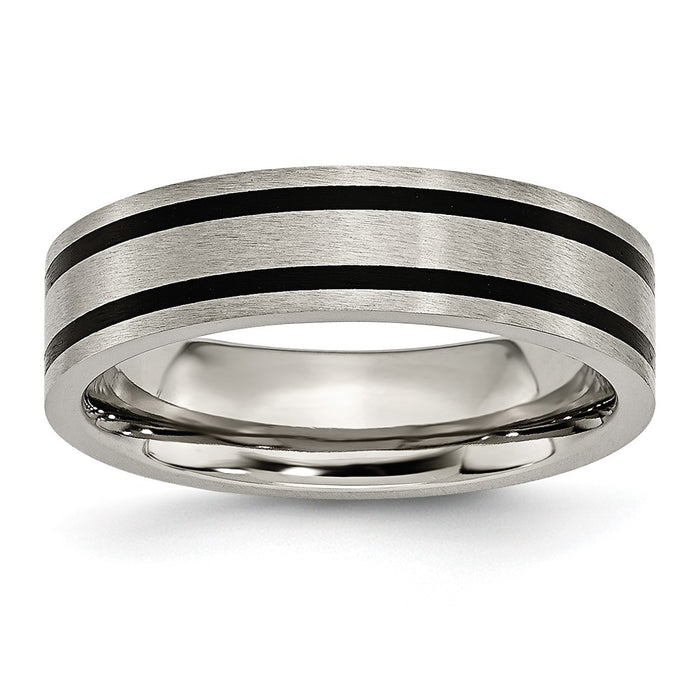 Buy Stylish Brushed Black Enamel 6mm Flat Band in Chisel Titanium - Luxury Value!-1