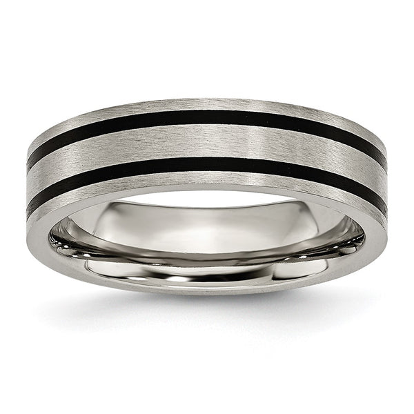 Brushed Black Enamel 6mm Flat Band in Chisel Titanium