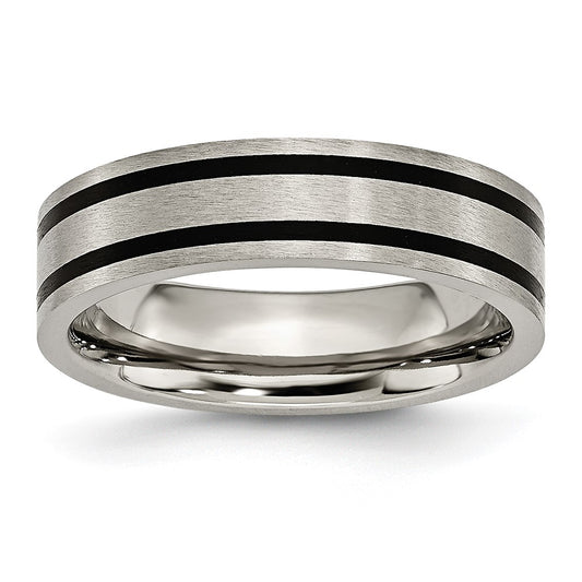 High-Quality Brushed Black Enamel 6mm Flat Band in Chisel Titanium - Stylish Value