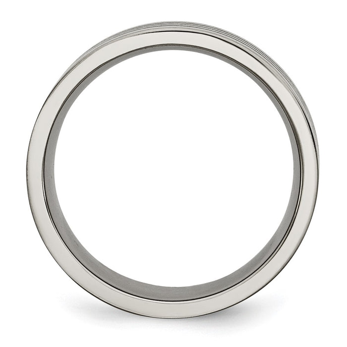 Buy Exclusive Chiseled Titanium 8mm Flat Band with Black Enamel Stripes-2
