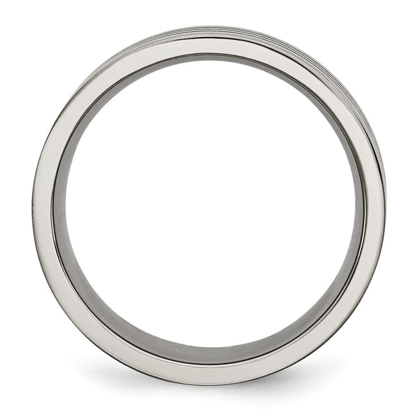 Chiseled Titanium 8mm Flat Band - Satin Polished Enamel Stripes