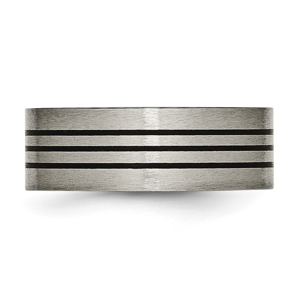 Buy Exclusive Chiseled Titanium 8mm Flat Band with Satin & Polished Stripes