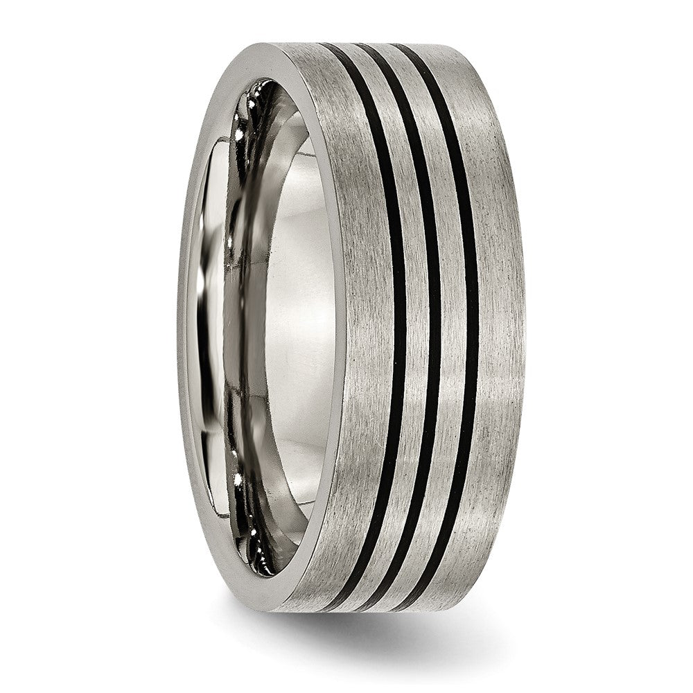Buy Chiseled Titanium 8mm Flat Band - Stylish Satin & Polished Enamel Stripes