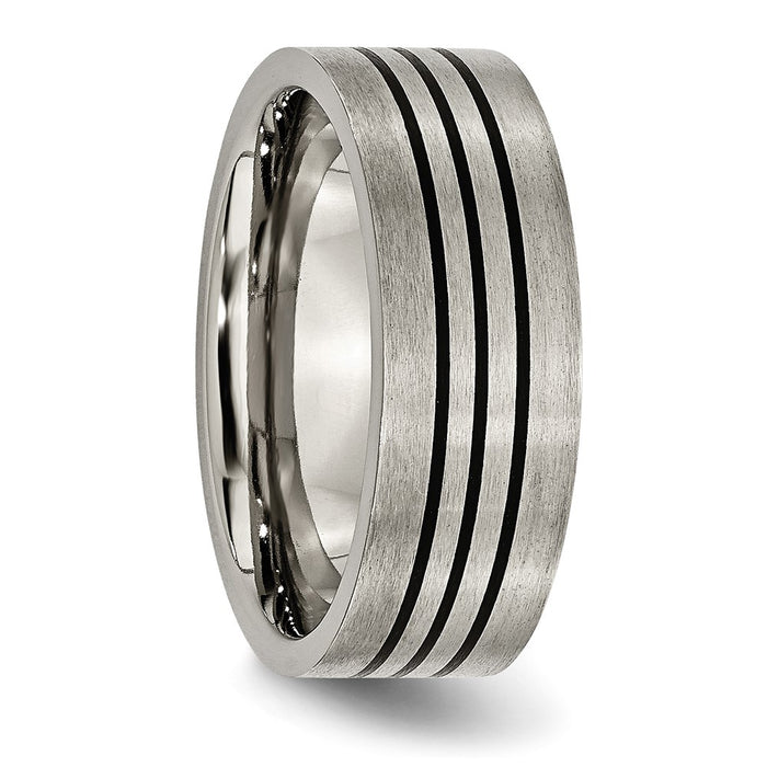 Buy Exclusive Chiseled Titanium 8mm Flat Band with Satin & Polished Stripes-4